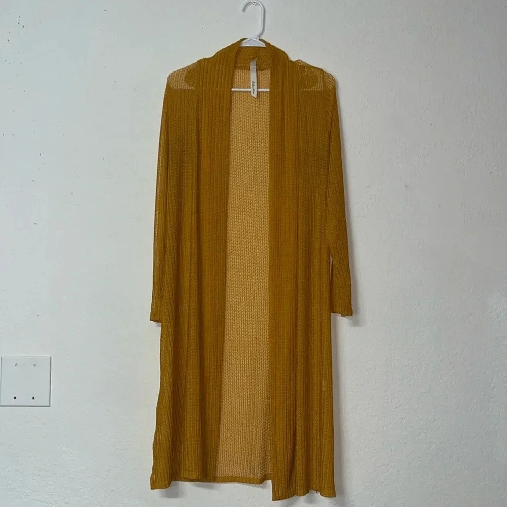 Fall open knit cardigan‎ open front duster lightweight orange yellow transition